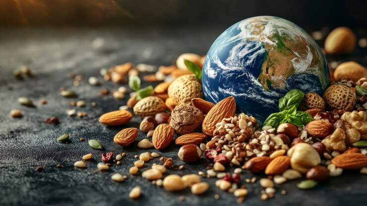 world food ball filled surrounded by food world food day 23 2151794135