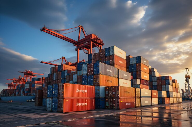 cargo ship vista containers stacked high harbor backdrop showcasing maritime transport 892776 2744